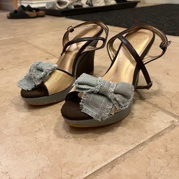 Viva Angelina Denim Brown Leather Wedge - Picture 4 of 6